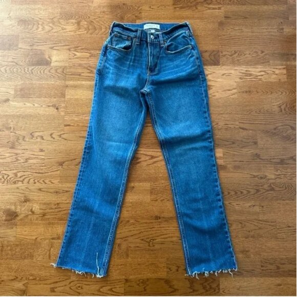 Abercrombie 90's Straight Mid Rise Jeans Denim 00 24 Blue Medium Curve Love Raw - Picture 4 of 6